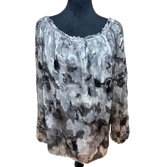 NWT WHBM Women's XL Off Shoulder Silk Blend Floral Boho Peasant Style Flowy Top - Picture 3 of 9